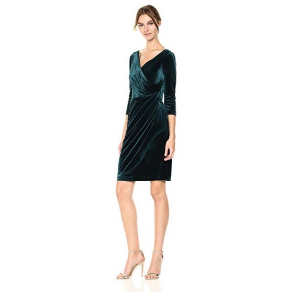 Betsy Johnson Green Crushed Faux Wrap Velvet Dress